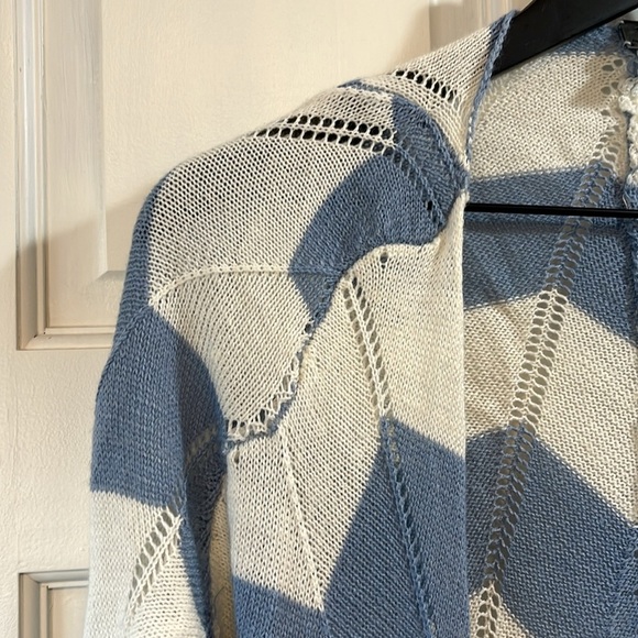 Poof Boutique Pointelle Knit Chevron Open Front Waterfall Cardigan - Size Large - Picture 3 of 12